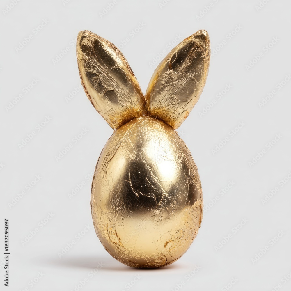 Obraz premium Gold-wrapped Easter egg shaped like a bunny