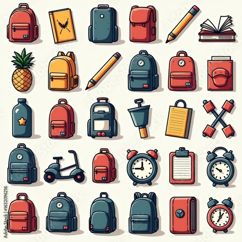 A large set of icons for the new school year