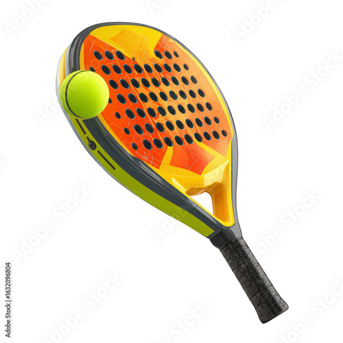 Yellow-orange padel racket with ball