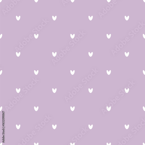 Seamless white heart pattern on purple background.