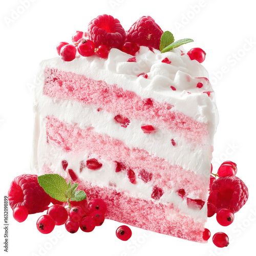 Wallpaper Mural Pink layered cake slice topped with raspberries and red currants Torontodigital.ca