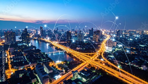 Wallpaper Mural Futuristic Smart City with Network Connections Torontodigital.ca