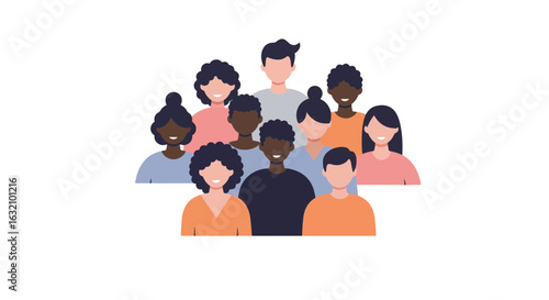 Unity and diversity: group of diverse individuals in a harmonious circle