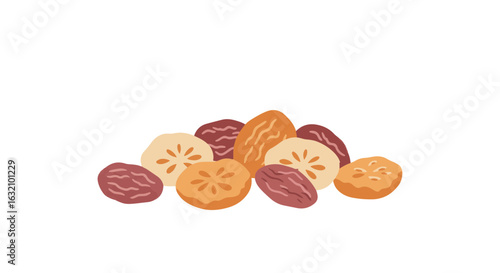 Assortment of dried fruits on white background for healthy snacking and cooking