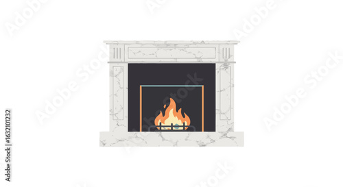 Elegant marble fireplace with burning fire illustration