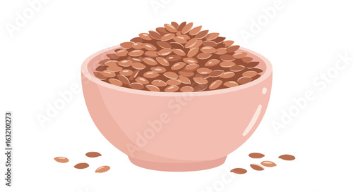 Bowl of brown seeds in pink ceramic dish on white background