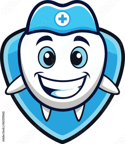 Smiling tooth character wearing nurse cap with cross symbol dental cartoon style vector illustration EPS file download

