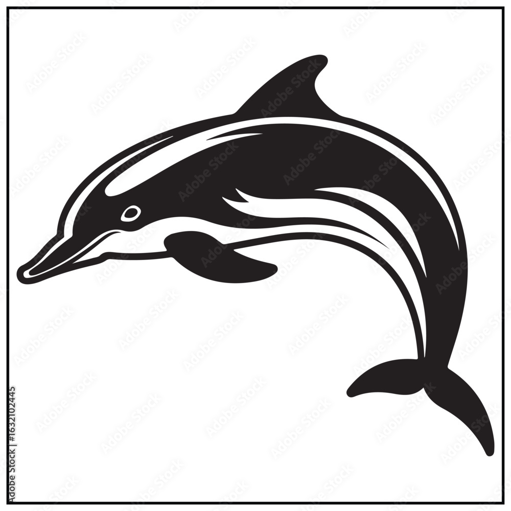 Fototapeta premium Vector art of a black and white illustration of a dolphin isolated on white background
