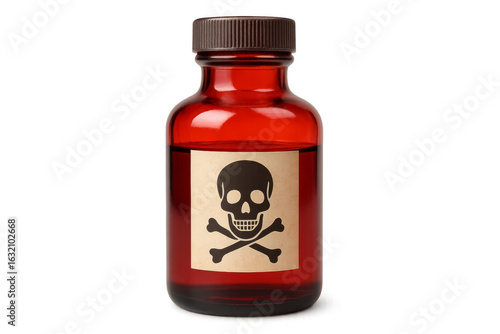 Red poison bottle with skull and crossbones showing transparent background