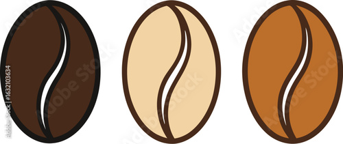 Three coffee beans dark brown light brown medium brown outline style vector illustration EPS file download

