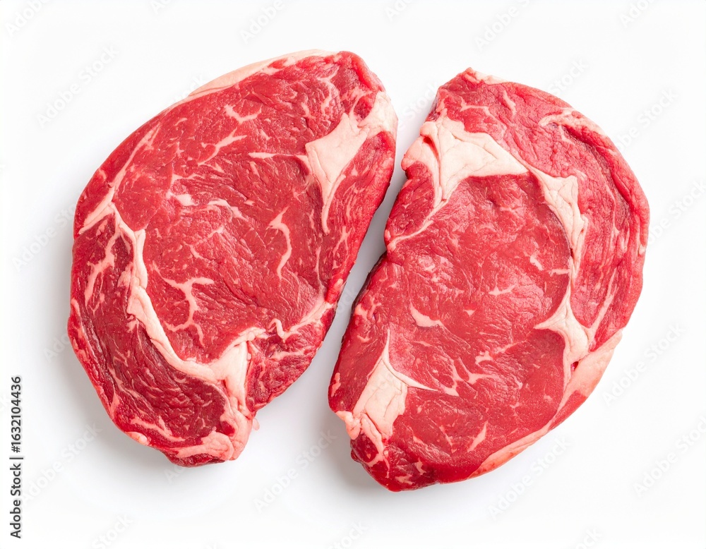 Obraz premium Raw ribeye steaks on white background