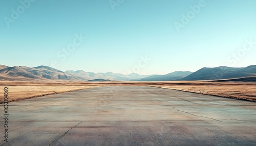 Wide-angle ground with a clear sky and mountainous background.