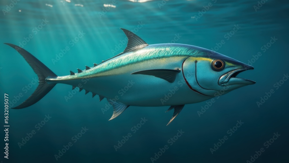 Fototapeta premium Detailed image of a tuna fish underwater.