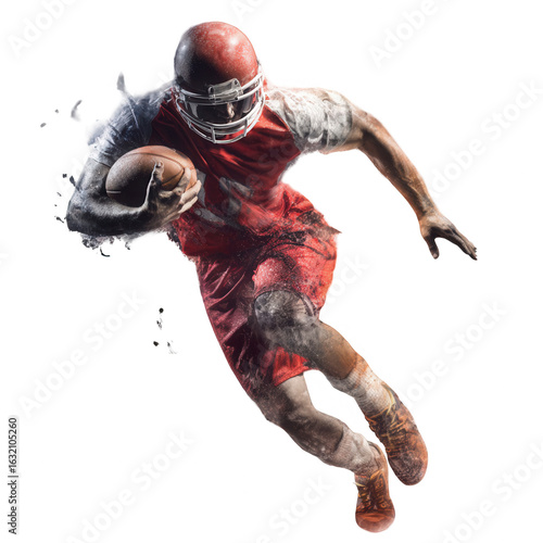 Football player in motion, holding ball