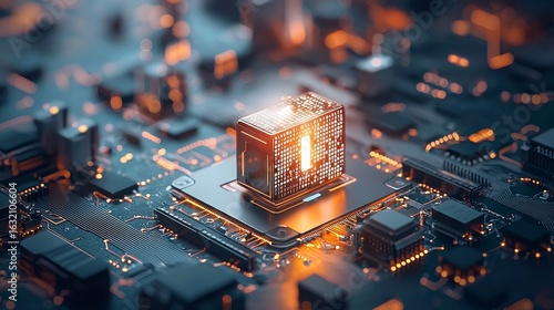 Innovative technology action computer chip revolution digital landscape 3d rendering futuristic environment close-up viewpoint