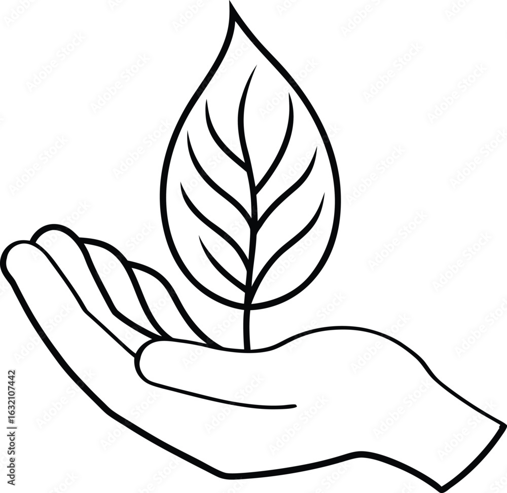Fototapeta premium Symbolic Hand Holding a Young Plant A Visual Representation of Growth and Nurturing Life in Black and White