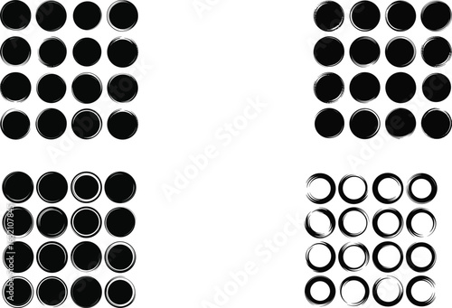 Four grids of black dots showing varying degrees of texture and opacity