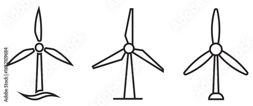 Wind power thin line icon set. Alternative eco electric power  Windmill power plant ecology energy logo sign shape. Windmill with turbine. Vector illustration.