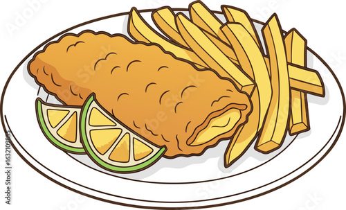 Fresh Seafood Dish Design Illustration. Colorful Fish and Chips Art Concept. Realistic Ceviche and Seafood Illustration. Tasty Seafood Plate Design Collection. Creative Seafood Meal Design Art