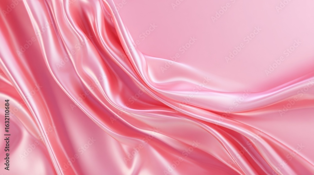 Obraz premium Soft pink silk fabric flowing in gentle folds, forming smooth abstract background ideal for cosmetic branding, feminine fashion design, and luxury product visuals