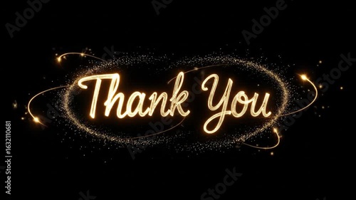 Elegant gold thank you animation with sparkling particles for greetings and appreciation messages