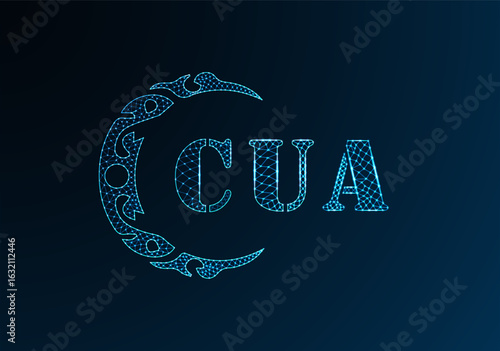 Low poly letter logo CUA design. CUA letter logo low poly vector design on blue color gradient background. CUA logo low poly design