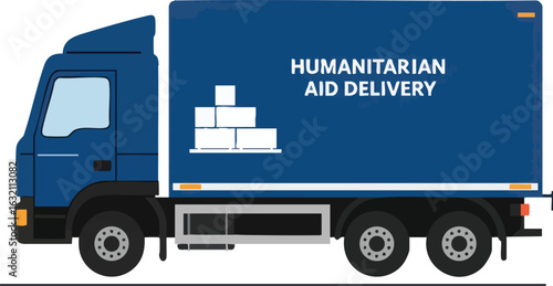 Illustration Vector of Humanitarian Aid Truck Delivery in Flat Modern Design with Blue and White Colors
