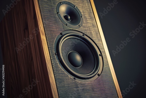 High-quality speaker showcasing intricate sound design with a wooden finish and detailed drivers for superior audio performance in a studio setting