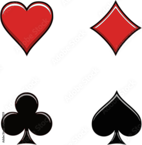 suit deck of playing cards. hearts diamonds clubs spades symbol. transparent png and vector illustration.
