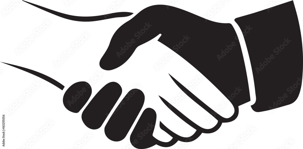 Obraz premium Black and white icon of two hands shaking handshake