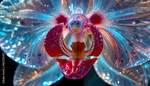 Glowing Orchid Flower with Red and Blue Translucent Petals