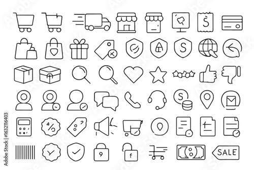 Black outline icons for e commerce and online shopping