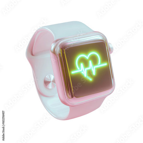 Stylish, light pink smartwatch with glowing heart rate monitor