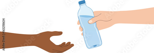 Illustration Vector of Hand Giving Water Bottle in Flat Style Design