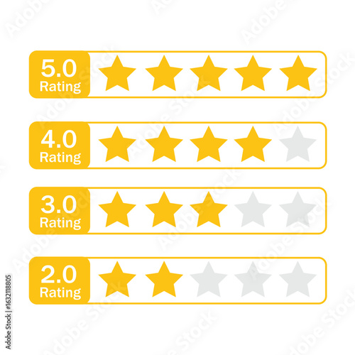 Star Rating Review Icons Set from 2 to 5 Stars for Feedback and Evaluation