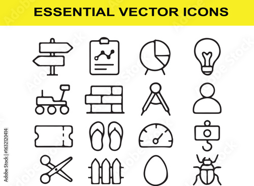 Collection of essential vector icons on white background