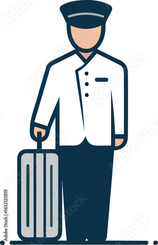 Hotel Bellhop with Luggage Isolated Vector Illustration Offering Hospitality and Travel Assistance in Style Modern Minimalist Design