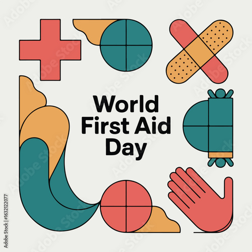World First Aid Day - Emergency Medical Help and Safety Awareness Concept.