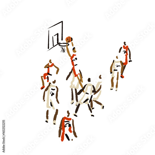 Rough sketch of basketball game, basketball player scores a goal, illustration