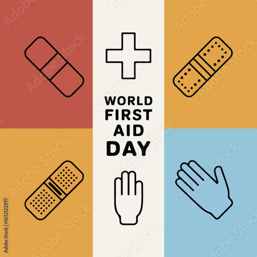 World First Aid Day - Emergency Medical Help and Safety Awareness Concept.