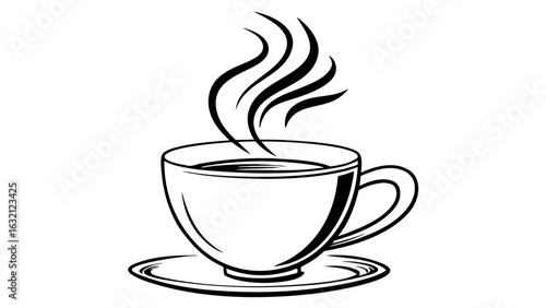 Hot drink mug icon with steam rising, simple coffee or tea cup vector design for cafés, restaurants, beverages, menus, apps, websites, and commercial product branding.