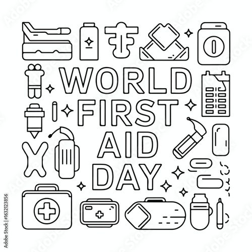 World First Aid Day - Emergency Medical Help and Safety Awareness Concept.