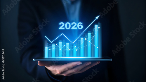 Businessman hand drawing a financial growth graph on a screen to show success and market profit