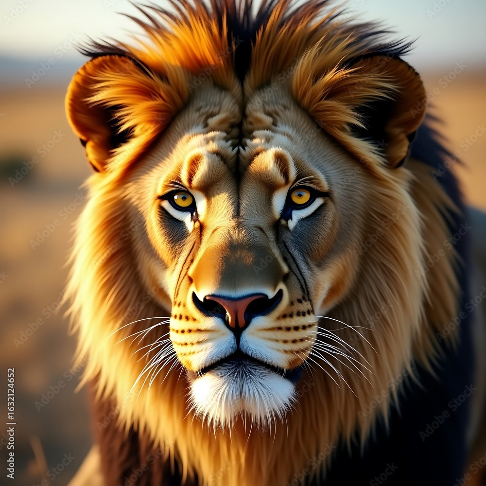 Naklejka premium Majestic Lion King Close-up in African Savanna
