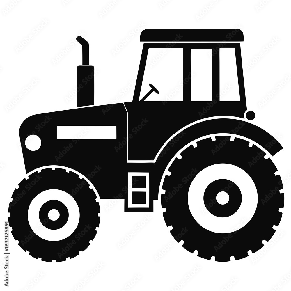 Obraz premium Tractor vector clean black silhouette design white background
