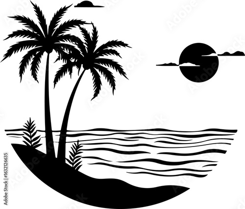 Tropical Escape: Sunset Beach Silhouette with Palm Trees
