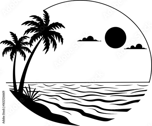 Tropical Escape: Sunset Beach Silhouette with Palm Trees