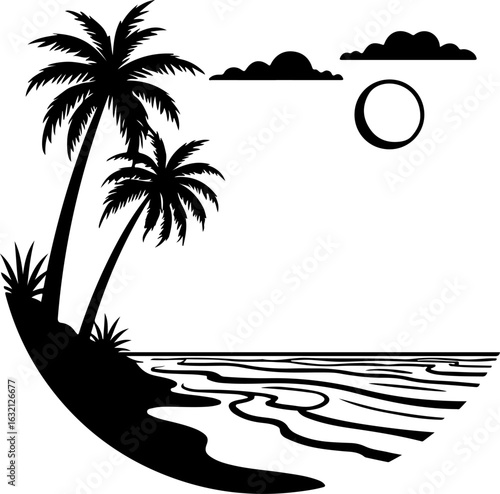 Tropical Escape: Sunset Beach Silhouette with Palm Trees