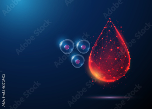 Blood drop, floating stem cells. Hematopoietic stem cell collection, regenerative medicine, blood-derived stem cells, donor therapy, transplantation concept