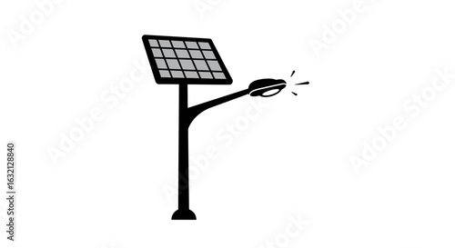 Illustration of a black solar powered street light with a panel and light emitting rays design vector